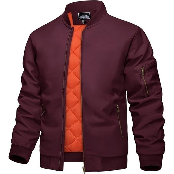 Men's Jacket Casual Windproof Bomber Jackets Full Zip Windbreaker Jackets Warm - Picture 1 of 6